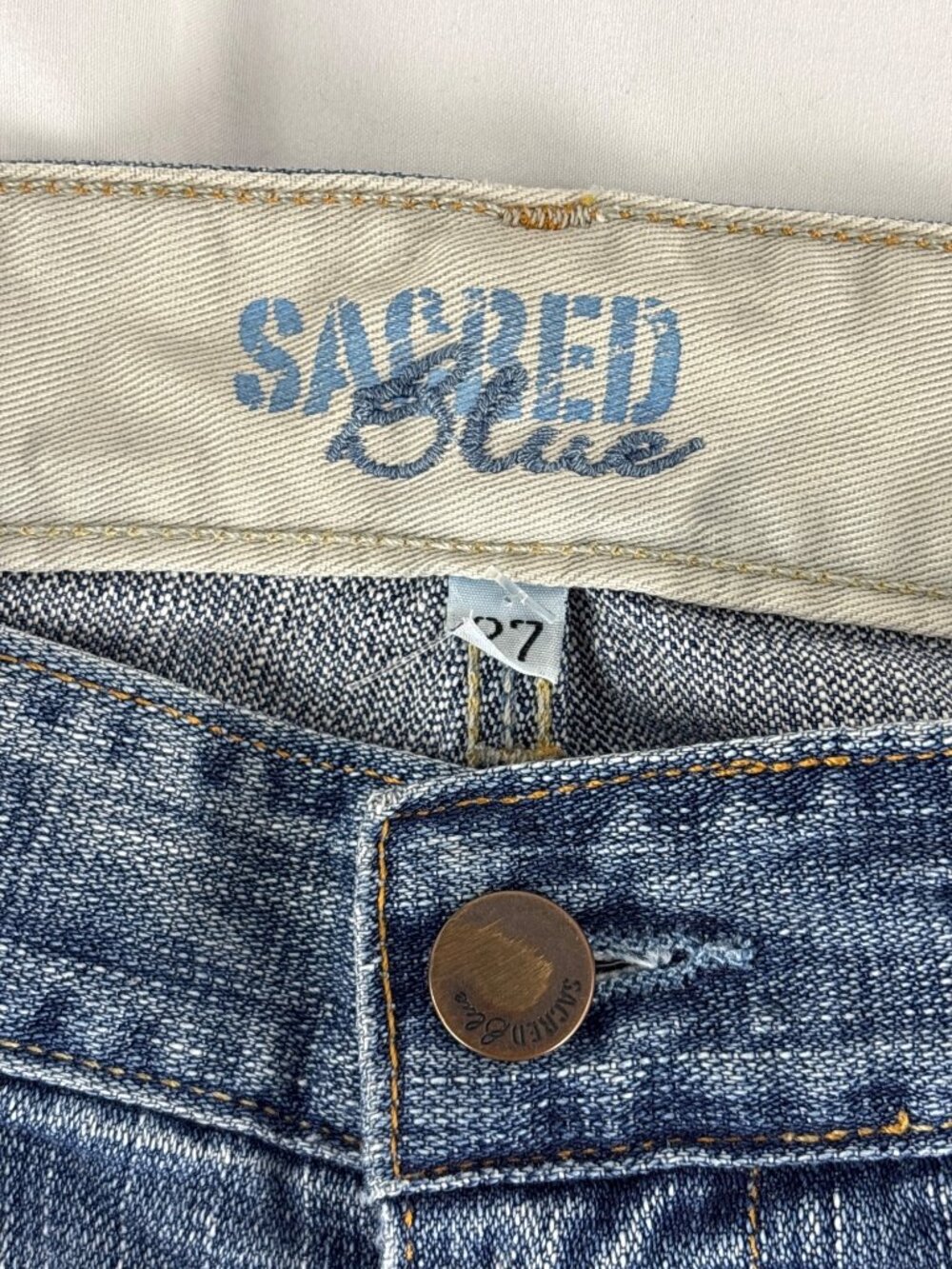 Sacred Blue Vintage Low Rise Bootcut Denim Jeans Medium Wash Size 27 - Picture 12 of 12